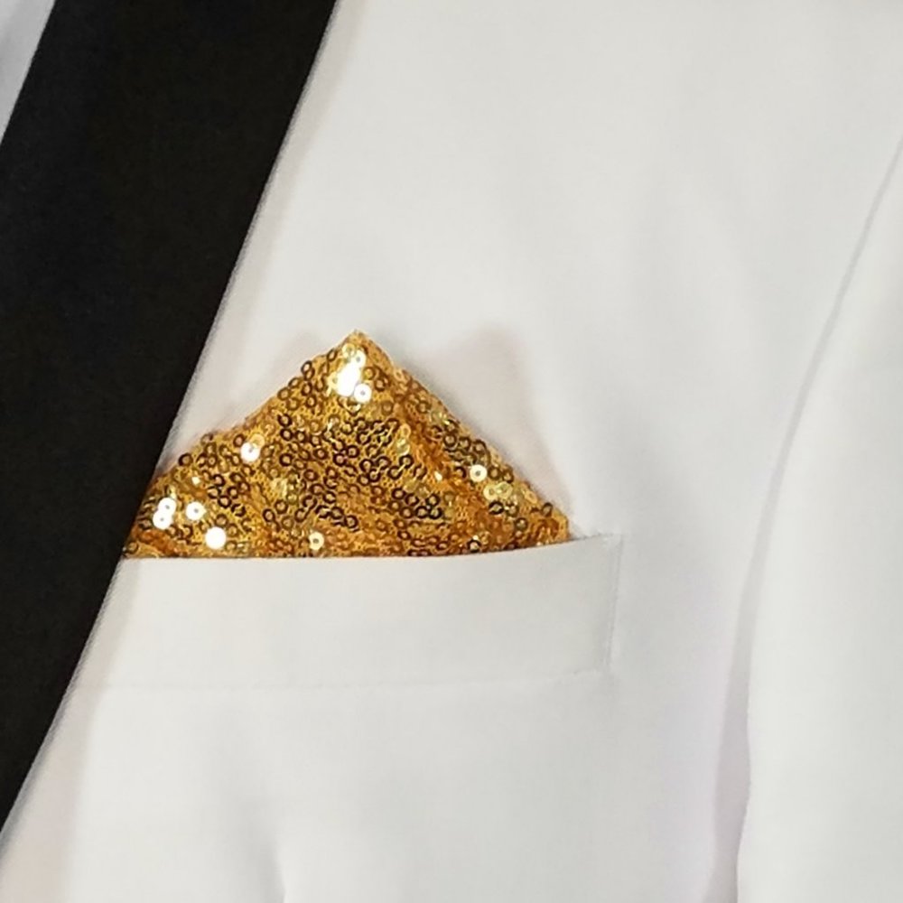 NEW - Men's Brassy Gold Sequin Pre-Folded Pocket Square Insert - Point Design